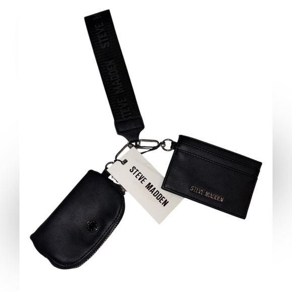 NWT Steve Madden Black Flat Wallet, Key Chain and Pouch Set - Picture 1 of 9